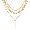 Retro Stackable Necklace 3pcs/Set Luxury Artificial Crystal Gift Cross Necklace Women's Accessories