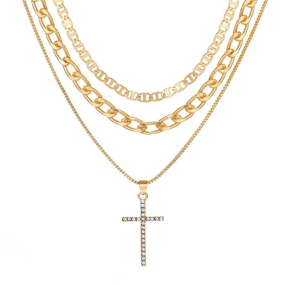 Women's Gift Stackable Necklace Luxury Artificial Crystal Retro 3pcs/Set Cross Necklace Accessories