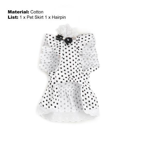 Платье для домашних животных с летающими рукавами, оборками, кружевом во французском стиле с принтом и заколкой для волос в горошек