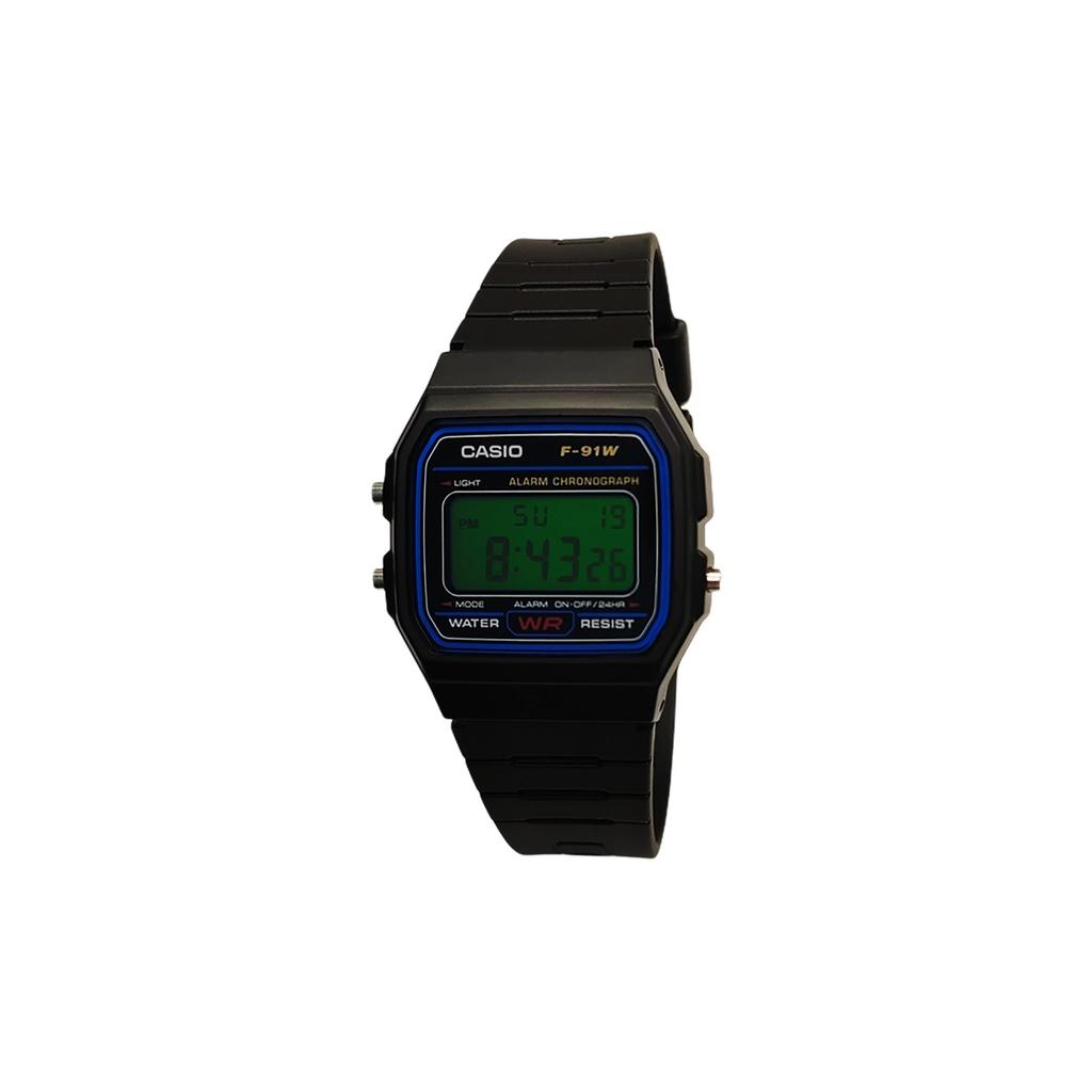 Casio Часы из Коллекции на Кварцевом Механизме с Резиновым Ремешком Мужские Часы Черный Циферблат F-91W-1(Watch5--Полночь)