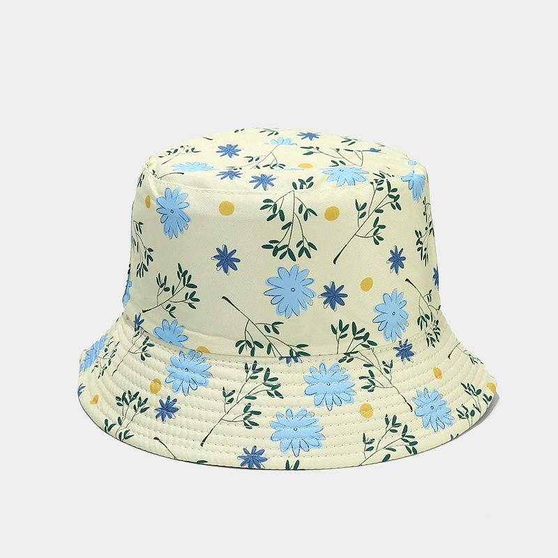 New flower pattern bucket hat spring and summer outdoor travel sun hat women's double-sided basin hat