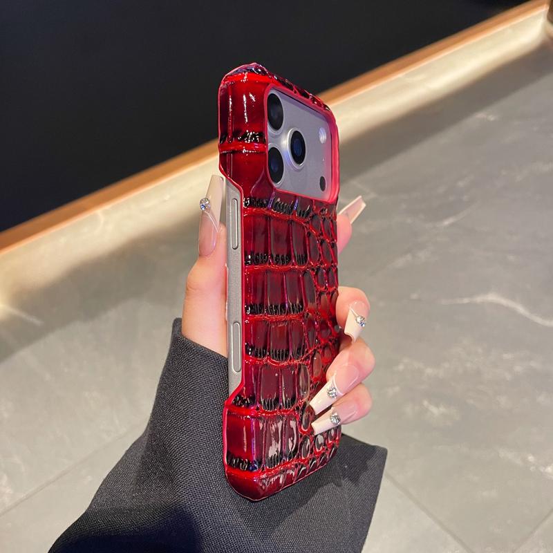 Чехол однотонный с узором под крокодила для IPhone 17 16 15 14 13 Pro Max 17 Air, полуоблегающий, из жесткой кожи, противоударная задняя крышка