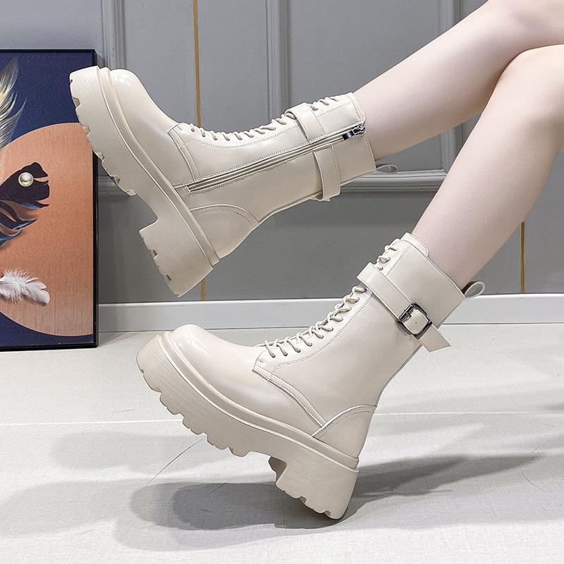 Lace-up Ankle Boots for Women Boots Round Toe Platform Boots for Women Boots Thick Heels Women Short Boots Autumn568