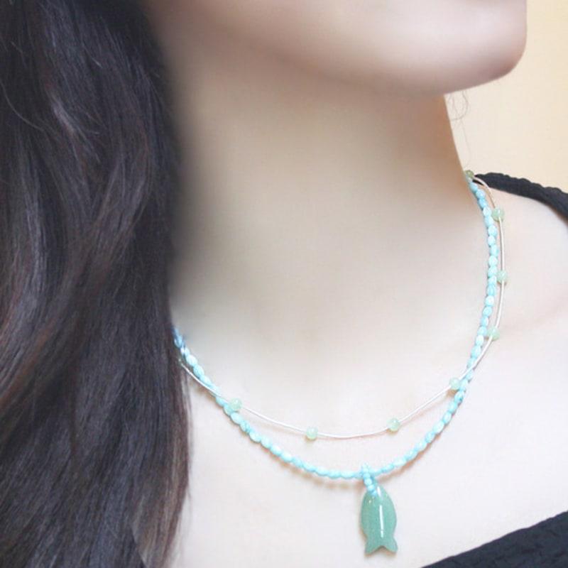 Glammuse Green Fish Layering Necklace