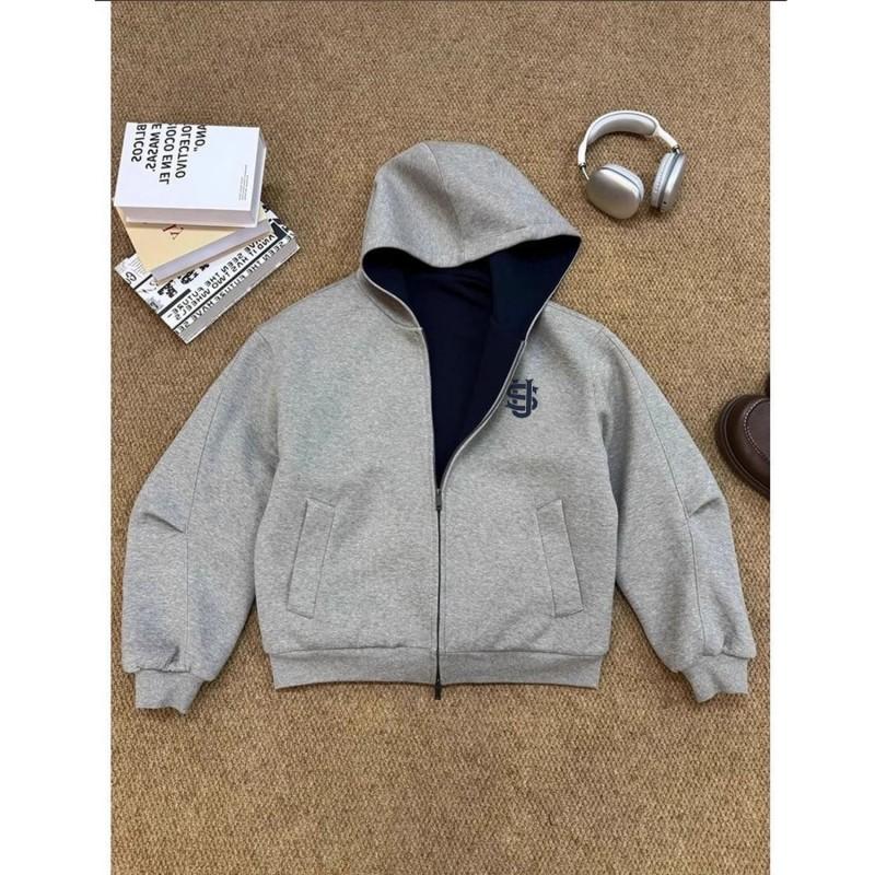25 Mens Graphic Hoodie Full Zip Loose Fit Streetwear Sweatshirt Grey