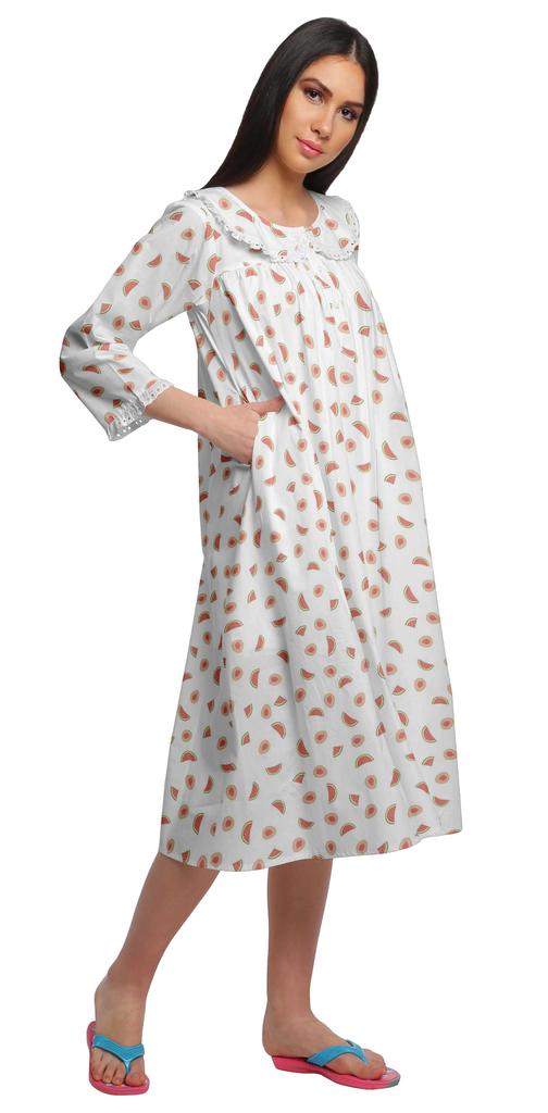 Moomaya Женская ночная рубашка с круглым вырезом для кормления грудью из хлопка с принтом