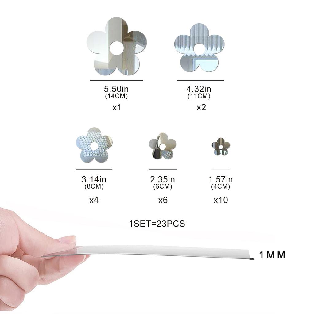 23pcs Flower DIY Mirror Wall Stickers Acrylic Art Wallpaper for Living Room Decoration Home TV Background Wall Decorative Mural