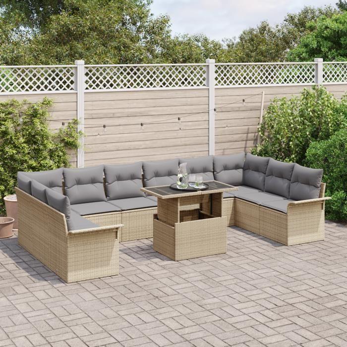 VidaXL Ensemble de canapé de jardin 11 pcs Beige Poly rotin, Canapés modulables pour jardin et terrasse, légers, résistants 3348356