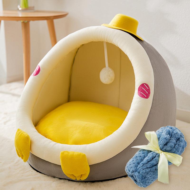 Гнездо для кошек в форме авокадо для нервной кошки, полузакрытое, улучшенное, для котят, на все времена года, универсальное гнездо для кошек