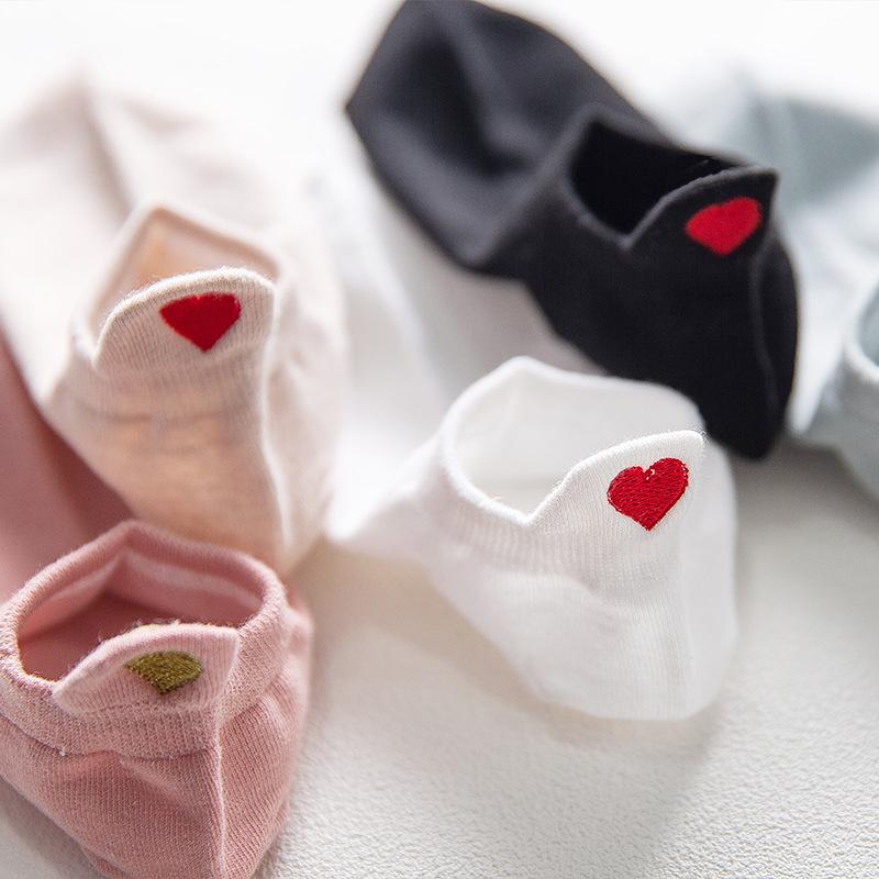 Cute Embroidery Love Heart Socks Fashion Funny Sokken Heel With Glitter Gold Silk Red Heart Ankle Socks Dropship