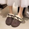 Внутреннее увеличение ретро Birkenstock уличные тапочки осень и зима бархатные теплые с бантом хлопковые тапочки