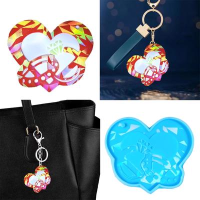 Портативные формы-подвески, формы для украшений, голографические формы из смолы в форме сердца, силиконовые, подходят для сумки или кошелька