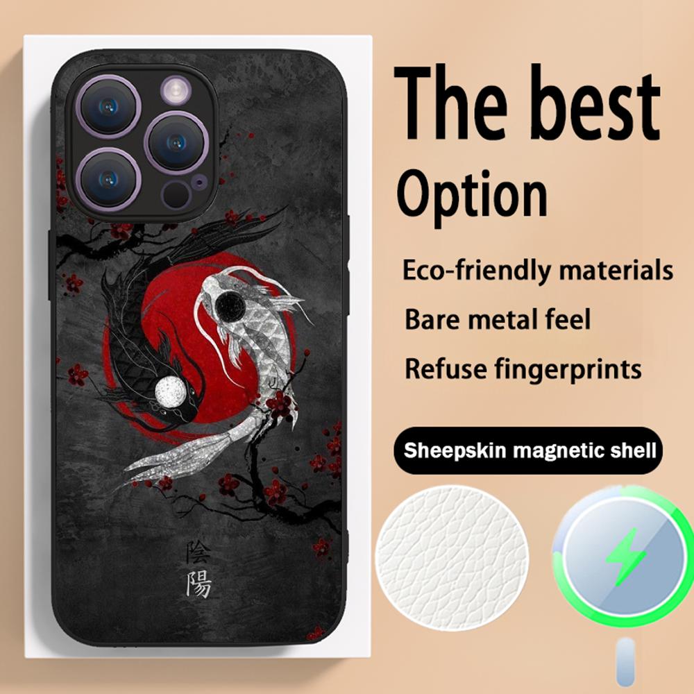 Japanese art text fashion love design Phone Case For iPhone 16 15 14 13 12 11 Plus Pro Max High-end Luxury Magsafe Sheepskin