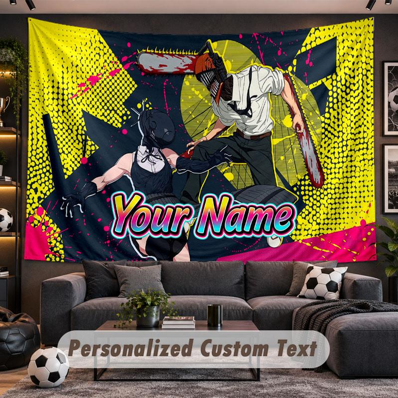 Wall Hanging Tapestry Custom NameChainsaw Man Pattern Personalized Printed Fabric Wall Decor