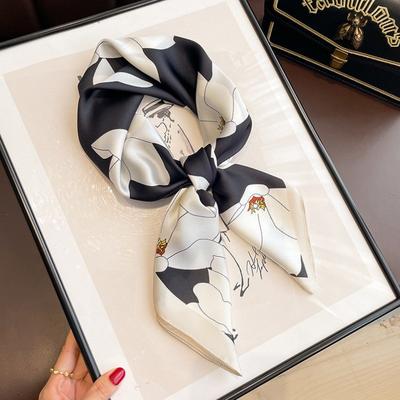 Classics Print 7070cm Silk Square Scarf Women Fashion Soft Satin Hairband Neckerchief Tie Female Headband Foulard Bag Ribbon