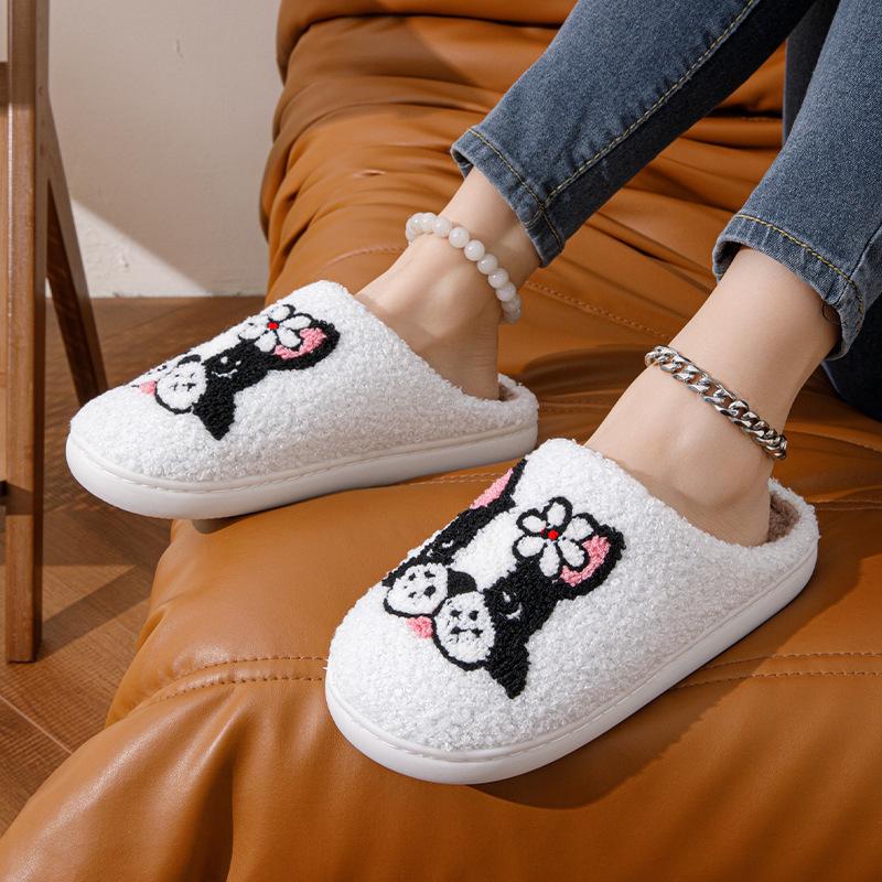 Fashion Cute Cartoon Dog Plush Slippers for Women Soft Sole Lightweight Cotton Shoes Woman Winter 2024 Comfortable Indoor Home Slippers