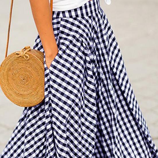 Женская макси-юбка в клетку с талией и карманами, юбка-трапеция с принтом, эластичная юбка в стиле ретро с высоким и большим подолом, уличная одежда