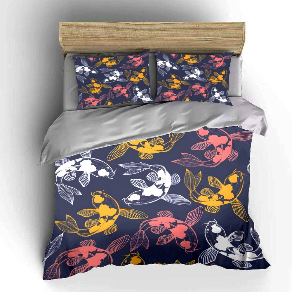 Colorful Koi Fish Pattern Bedding Duvet Cover Set  (1*Duvet Cover 2*Pillowcases, without duvet insert)