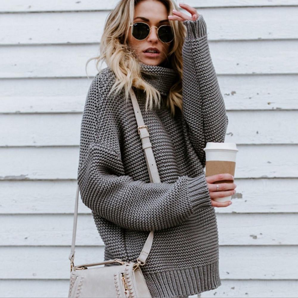  Женская свободная водолазка с длинным рукавом, вязаный свитер, джемпер, пуловер, верхняя блузка 