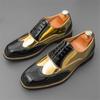 Fashion British Gentleman Oxford Shoe New Men's Gold Black Mixed Brogues Shoes Designer Formal Wedding Prom Dress Homecoming Footwear