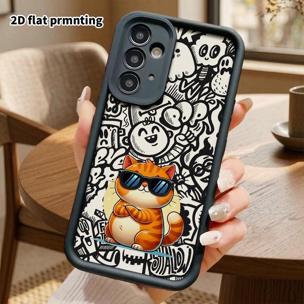 Phone Case: 2D Flat Samsung Galaxy A34 A35 M05 M06 S20 S22 S21 FE Plus 5G Protective Case, Sunglasses Orange Cat, Christmas and Halloween Gift