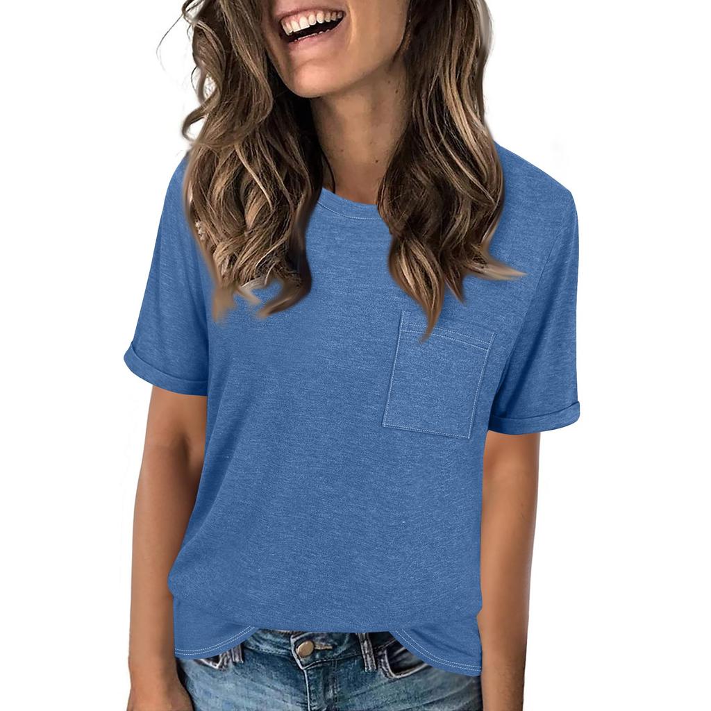 Женская модная футболка с круглым вырезом, однотонная, свободного кроя, с коротким рукавом
