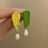 French Retro Oil Painting Colorful Asymmetrical Pearl Drop Earrings For Women Girls Unique  Romantic Jewelry Gift