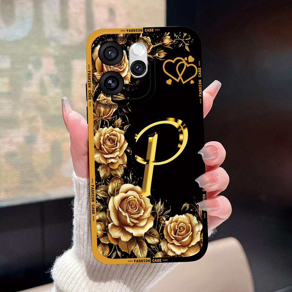 For Oppo Reno15 Pro Reno15 F Cases Luxury Rose 26 Letters Shockproof Silicone Cover For OppoReno15F Fundas OppoReno15 Pro Bumper
