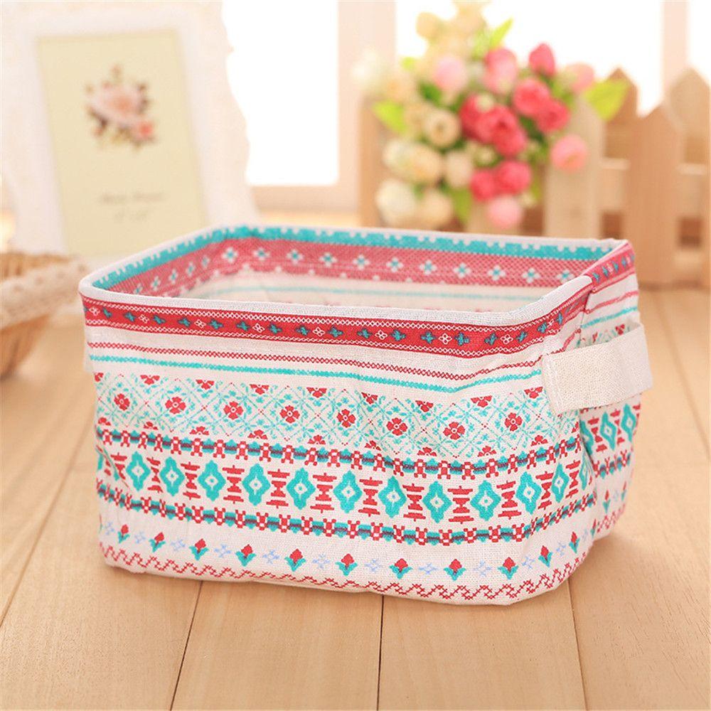 Desktop Cotton And Linen Handle Collapsible Storage Box Cartoon Pictures Storage Basket