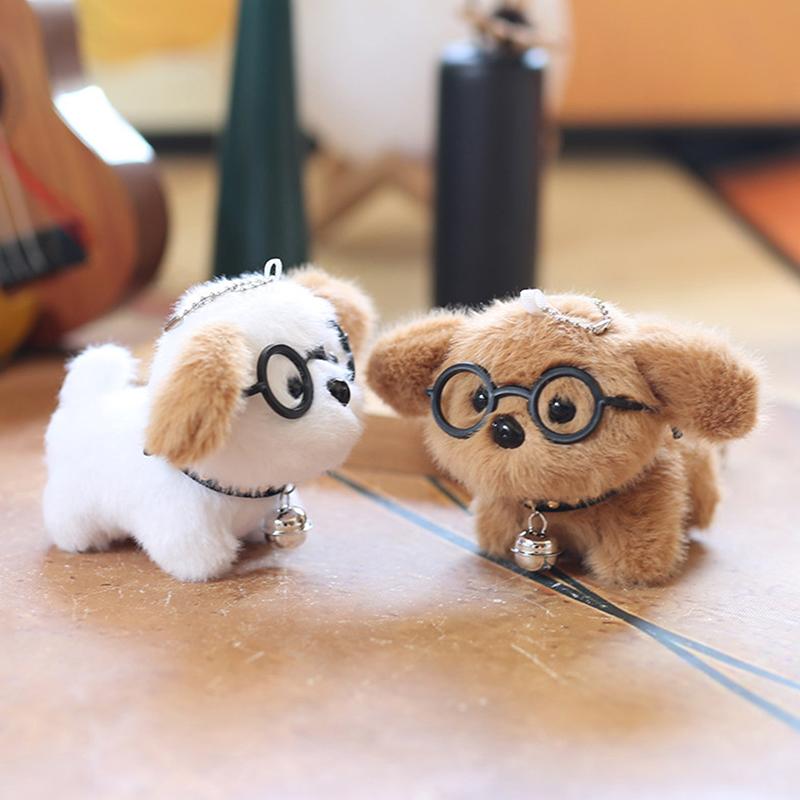 1Pc Kawaii Cute Glasses Puppy Plush Keychain Lovely Cartoon Toys Pendant Cute Soft Animals Keyring Bag Hanging