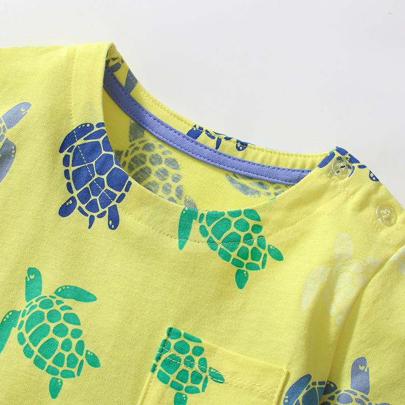 2025 летнее повседневное платье из чистого хлопка с рисунком из мультфильмов для девочек, свободная юбка с коротким рукавом, симпатичное зеленое платье для девочек, детская одежда