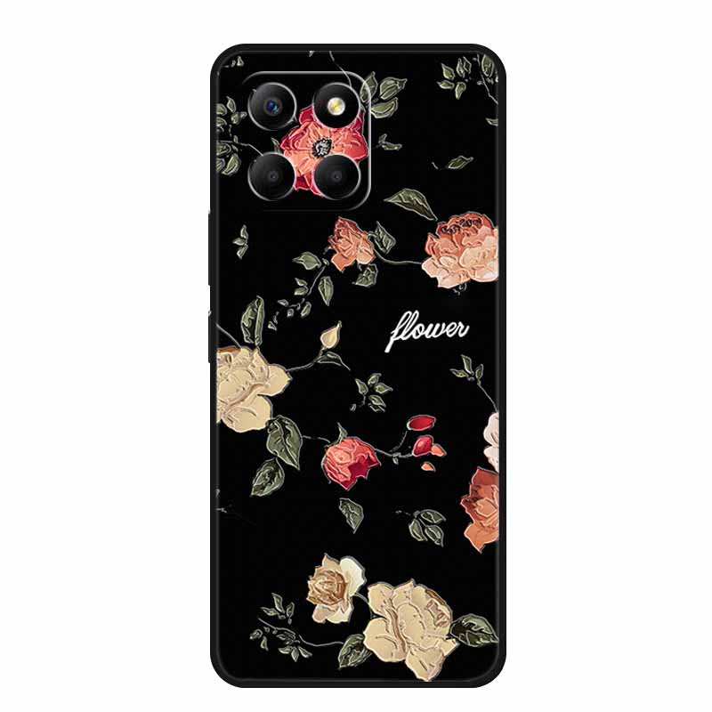 3D Тисненый Чехол Для Honor Play 9A 2024 X5b Plus X8C X6C 4G Чехол Для Телефона 9 A X 8 6 C Coque Цветы Черный Силикон Мягкая Задняя Крышка