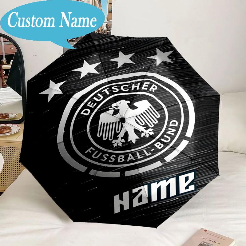 Custom Name Umbrella German Football Badge Emblem Umbrella 8-Frame for Travel, Camping, Casual Lightweight Portable, Essential for Family Gifts