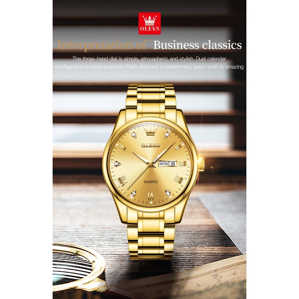 OLEVS Новые деловые и досуговые часы золотые с бриллиантами кварцевые часы деловые водонепроницаемые светящиеся мужские часы