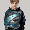 Детская одежда Толстовки с капюшоном для мальчиков с длинным рукавом и принтом акулы 3D Детская одежда на весну и осень Повседневная уличная одежда для девочек Топы