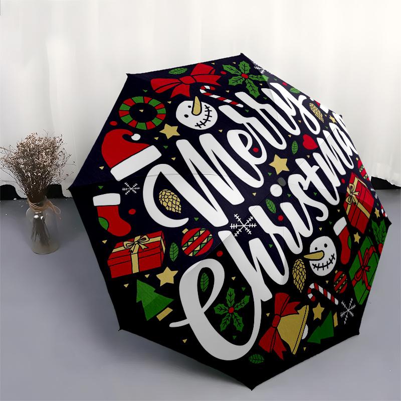 Merry ChristmasFestive Ornament CircleUmbrella, Portable 3-Fold Compact Umbrella,Christmas Gift ES421