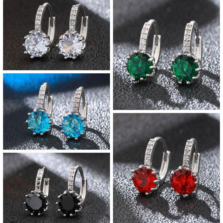 Korean Multi-Color Round Diamond Zircon Earrings: Elegant, Simple, and Luxurious Design for Women