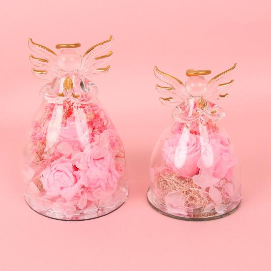 Preserved Rose Decoration Preserved Flowers In Glass Angel Figurine Clear Guardian Angel Keepsake Gift for Women Mom Wife Birthday Wedding Anniversary