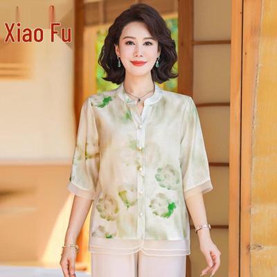 Летняя блузка в китайском стиле для женщин среднего возраста Xiaofu