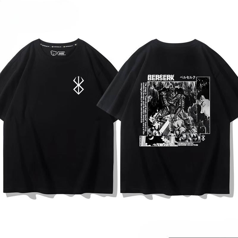 Футболка из 100% хлопка с фирменным принтом воинов аниме Berserk Guts летняя мужская повседневная уличная одежда с короткими рукавами
