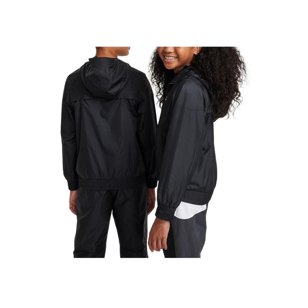 Nike Спортивная ветровка с капюшоном, водонепроницаемая, удобная, повседневная, детская куртка, цвет черный, белый FZ5516-010