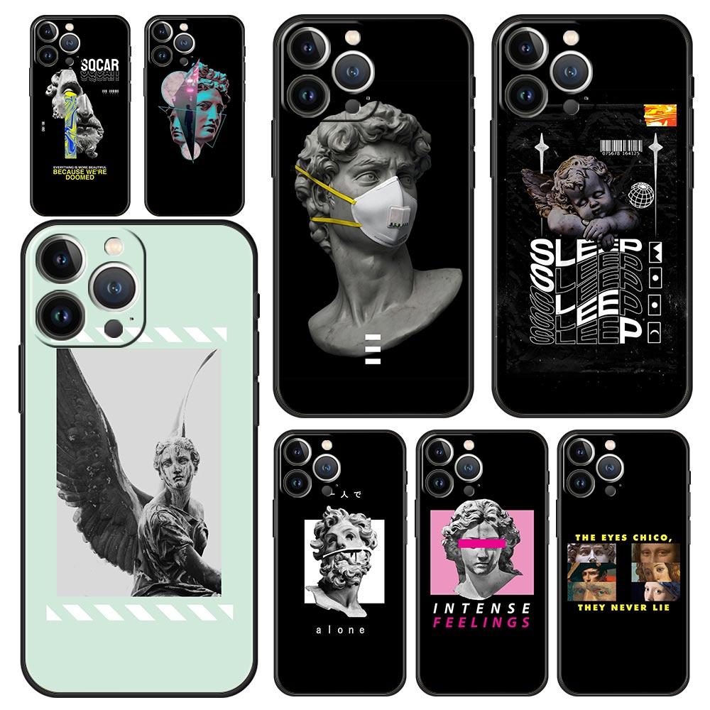 Мультяшная статуэтка Абстрактное искусство Чехол для телефона для iPhone 17 16 15 14 13 12 Pro Max 11 Pro Max 17 AIR Plus Ударопрочный Мягкий ТПУ Сумка