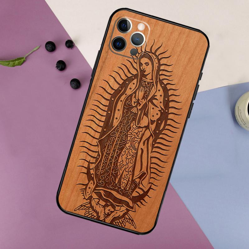 Buddha Jesus Guadalupe Wood Phone Case For iPhone 17 16 15 14 11 12 13 Pro Max Plus 12 13 mini 16e 17 Air Bumper Cover