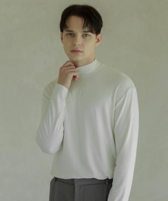 Half Turtleneck Knit T-Shirt Cream