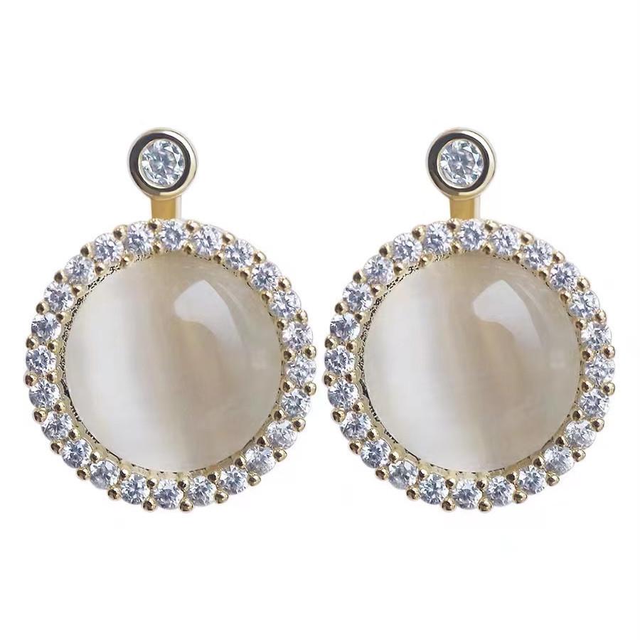 Elegant Women's Rotating Necklace Set with Round Cat's Eye Stone and Diamond Accents