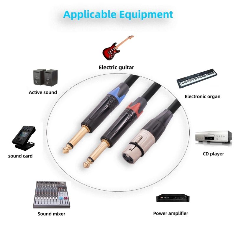 Y-образный разветвитель XLR (мама) на два 1/4 дюйма, Кабель-адаптер XLR (мама) на два монофонических штекера 6.35 мм TS, Преобразователь аудиосигнала для микрофона