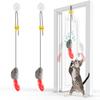Cat Toys for Indoor Cats Adult Kitten, 2 Pcs Door Hanging Interactive Cat Mice Toys with Squeaky Sound & Feather Tail
