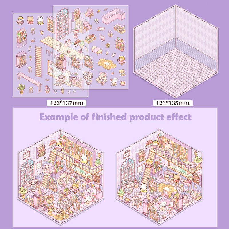 1 комплект забавных наклеек для супермаркета, кондитерской, милые наклейки с изображением мультяшных сцен, креативные трехмерные наклейки для укладки в домике