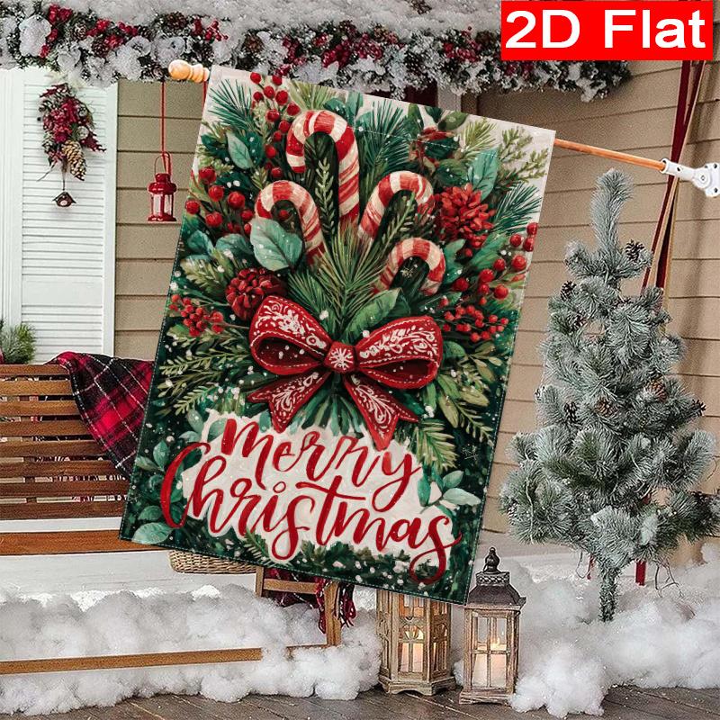 2D Flat - 2D Flat - 2D Flat Christmas Cane Candy Bow Garden Flag X 4 (1) Outdoor Garden Flag Double-Sided Home Decoration Courtyard Decoration Outdoo