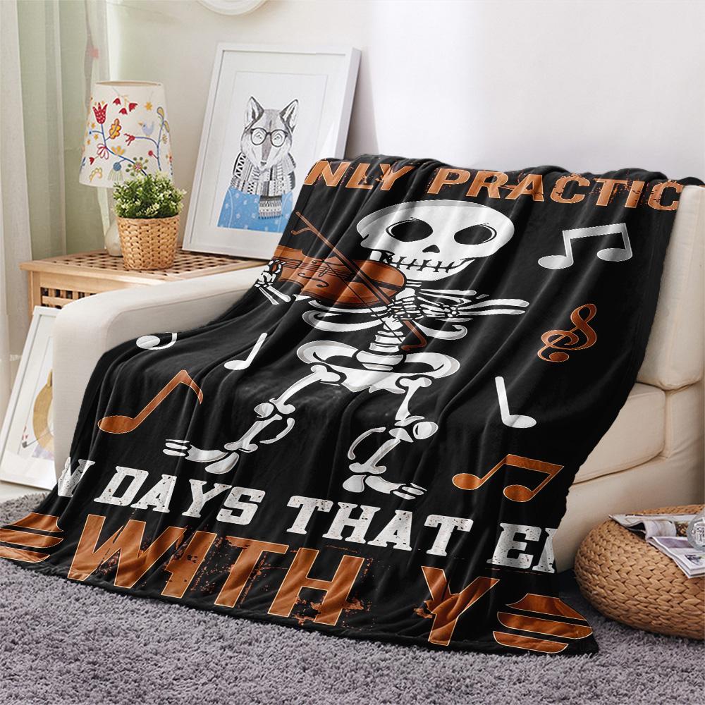 Skeleton Violin Music Note Print Flannel Blanket Rock Music Art Throw Blanket Music Lover Warm Bedroom Sofa Cover